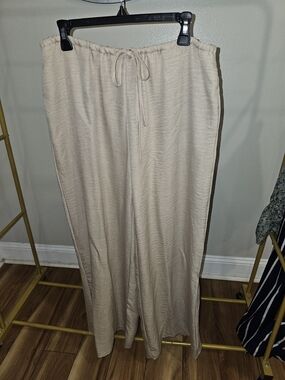 Muse Beige Wide-Leg Drawstring Pants